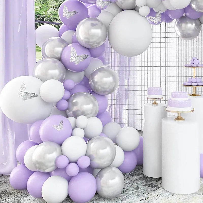 Obbty Macaron Purple Balloons Garland Chain Wedding Birthday Decoration White Macaron Lilac Ballon Arch DIY Baby Shower Decor