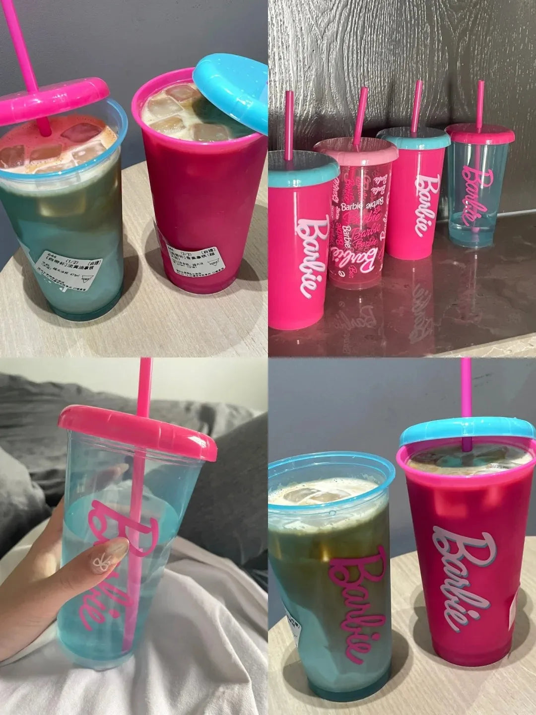 Obbty Sunshines Series Cute Cartoon Home Party Plastic Straw Cup 520ML 4pcs for House Party Convenient Use Girl Gifts