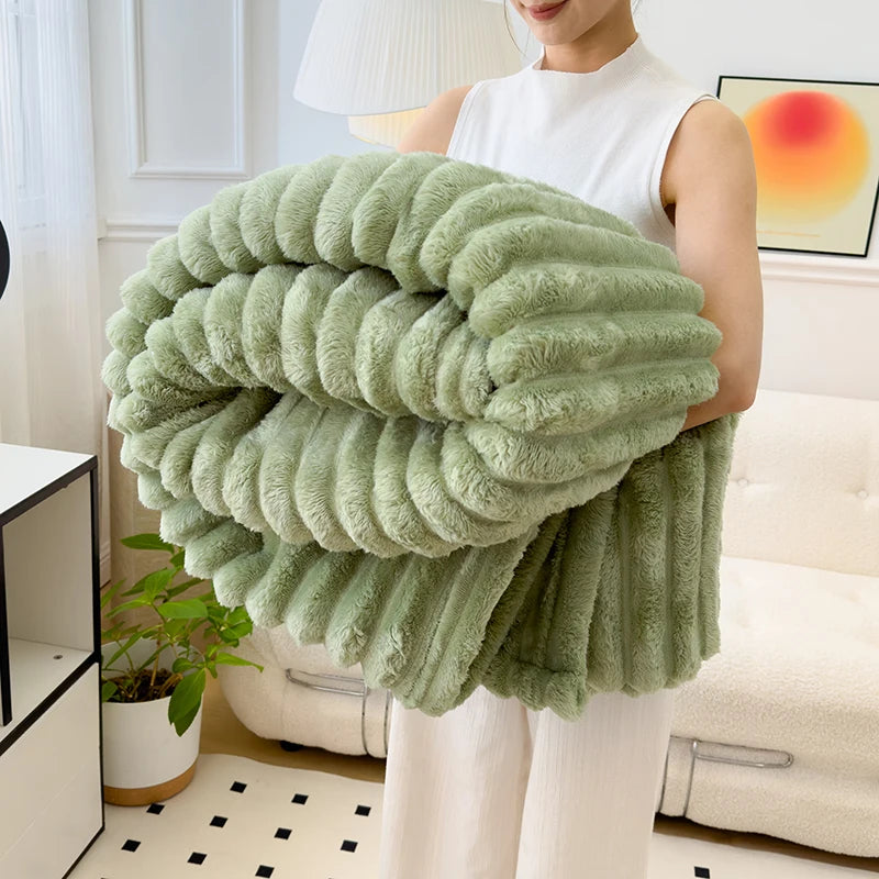 Obbty Soft Fluffy Wide Striped Blankets for Beds Air Conditioner Plush Throw Blanket Winter Bed Linen Sofa Cover Bedspread Blankets