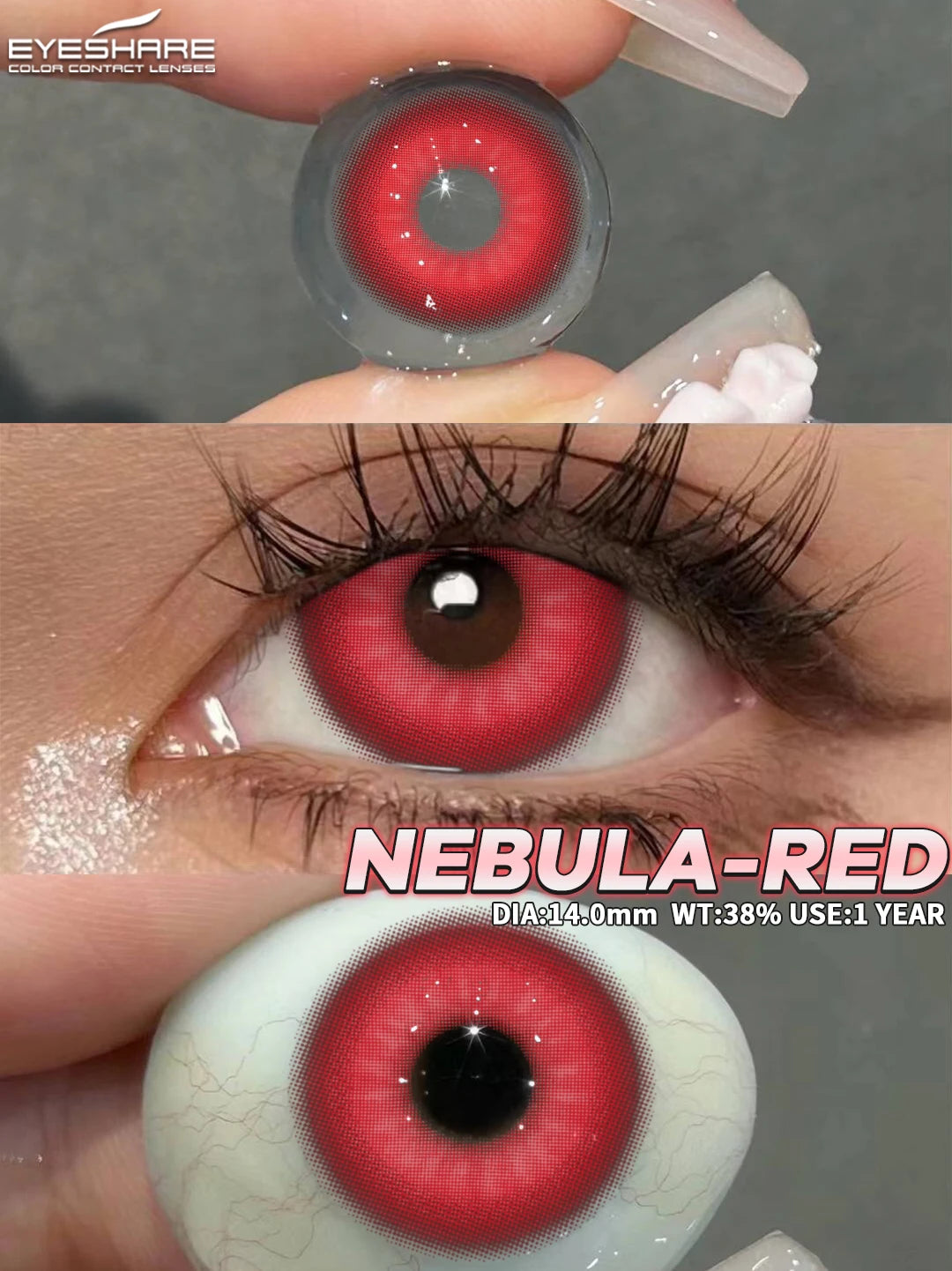 Obbty 1pair Colored Contact Lenses Purple Eye Lenses Yearly Cosplay Red Lenses Cosmetic Contact Helloween Soft Makeup Pupils