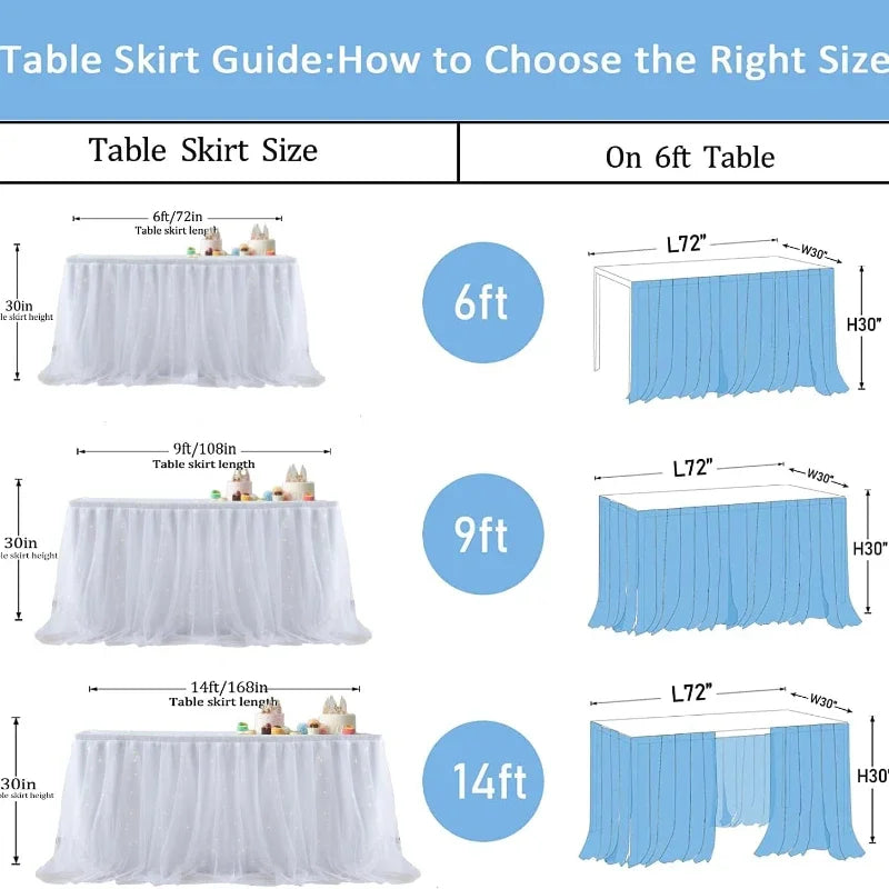 Obbty Sheer Table Skirt Tablecloth 3-Ply with LED Lights Premium Gold Edge Wedding Party Cake Table Decoration