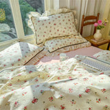 Obbty Bedding Set Cotton Printing Korean Style Lace Models Four-piece Bed Sheet Set Duvet Cover Pillowcase Home Textiles