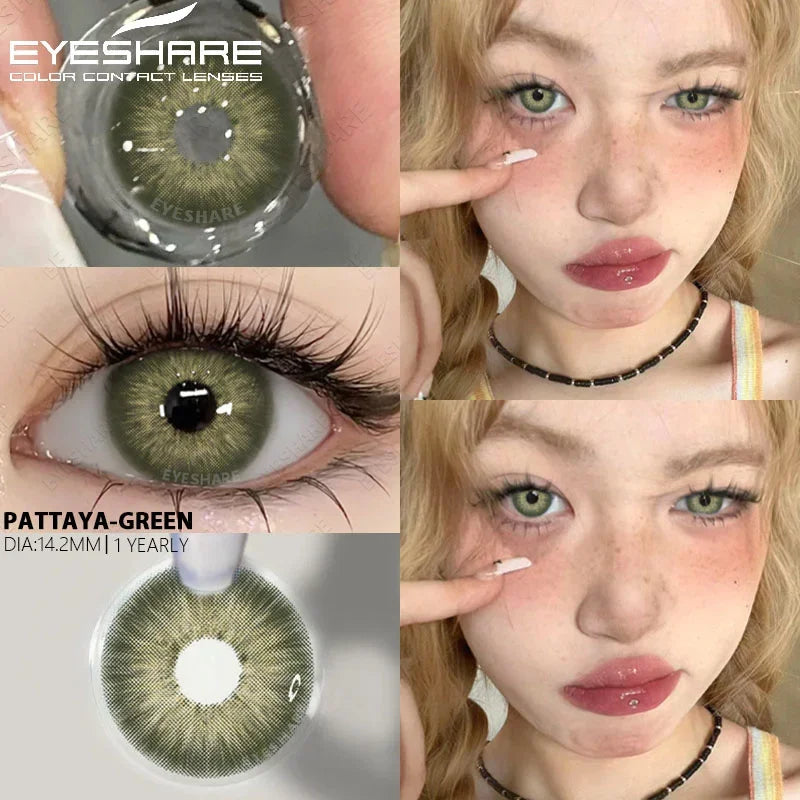 Obbty 2pcs Myopia Color Contact Lenses for Eyes Gray Pupils with Diopters Blue Eye Lenses Brown Natural Lenses Green Eye Lens