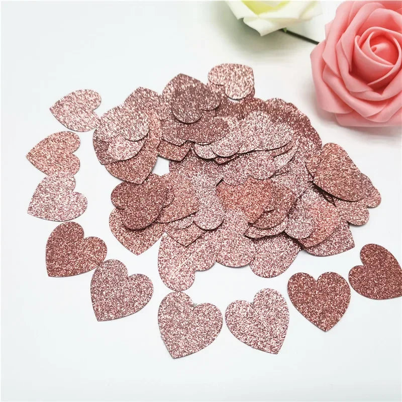 Obbty 100pcs Glittler Rose Gold 3cm Heart Paper Confetti Wedding Card Paper Confettis Birthday Baby Shower Wedding Party Supplies