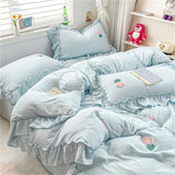 Obbty Bed Linen Bedding Set 2024 Korean Princess Style Lace  Towel Embryos  Washing Cotton Four PIECE Set Duvet Cover With Pillowcase