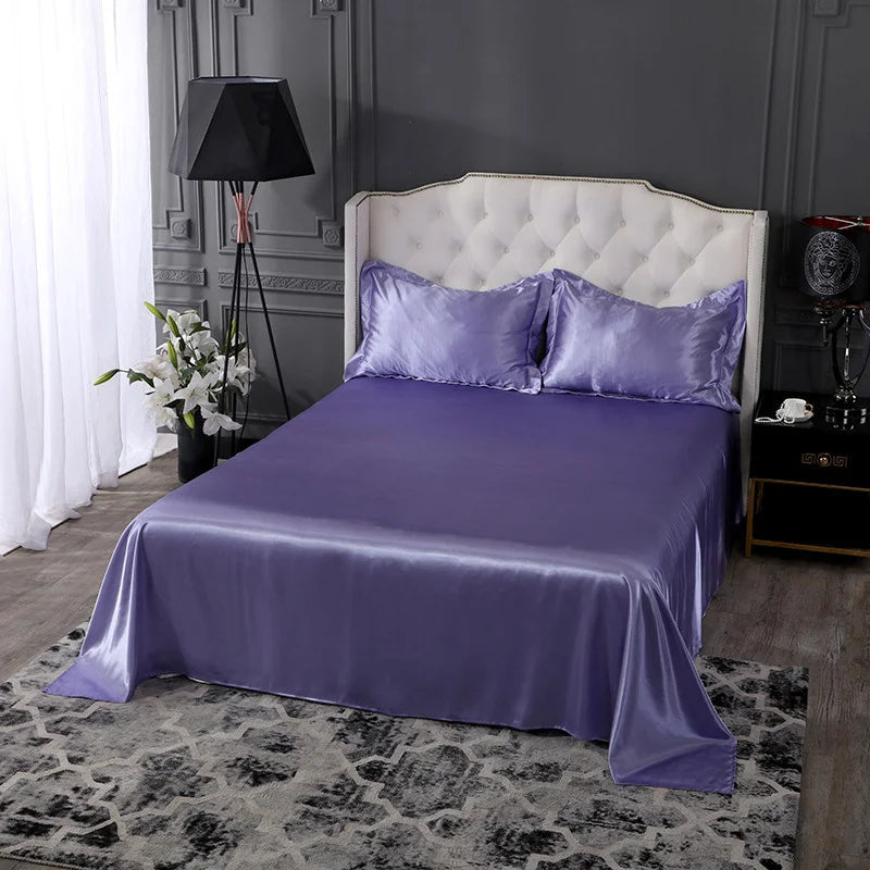 Obbty High-End Satin Rayon Bed Sheet Set Luxury Home Queen Size Bed Sheets Set Soft Smooth Bedsheets Satins Bedsheet and Pillowcase