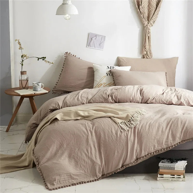 Obbty American Size Furball Tassel Duvet Cover Set Luxury King Queen Size Bedding Set Twin Full Quilt Covers Juego De Ropa De Cama