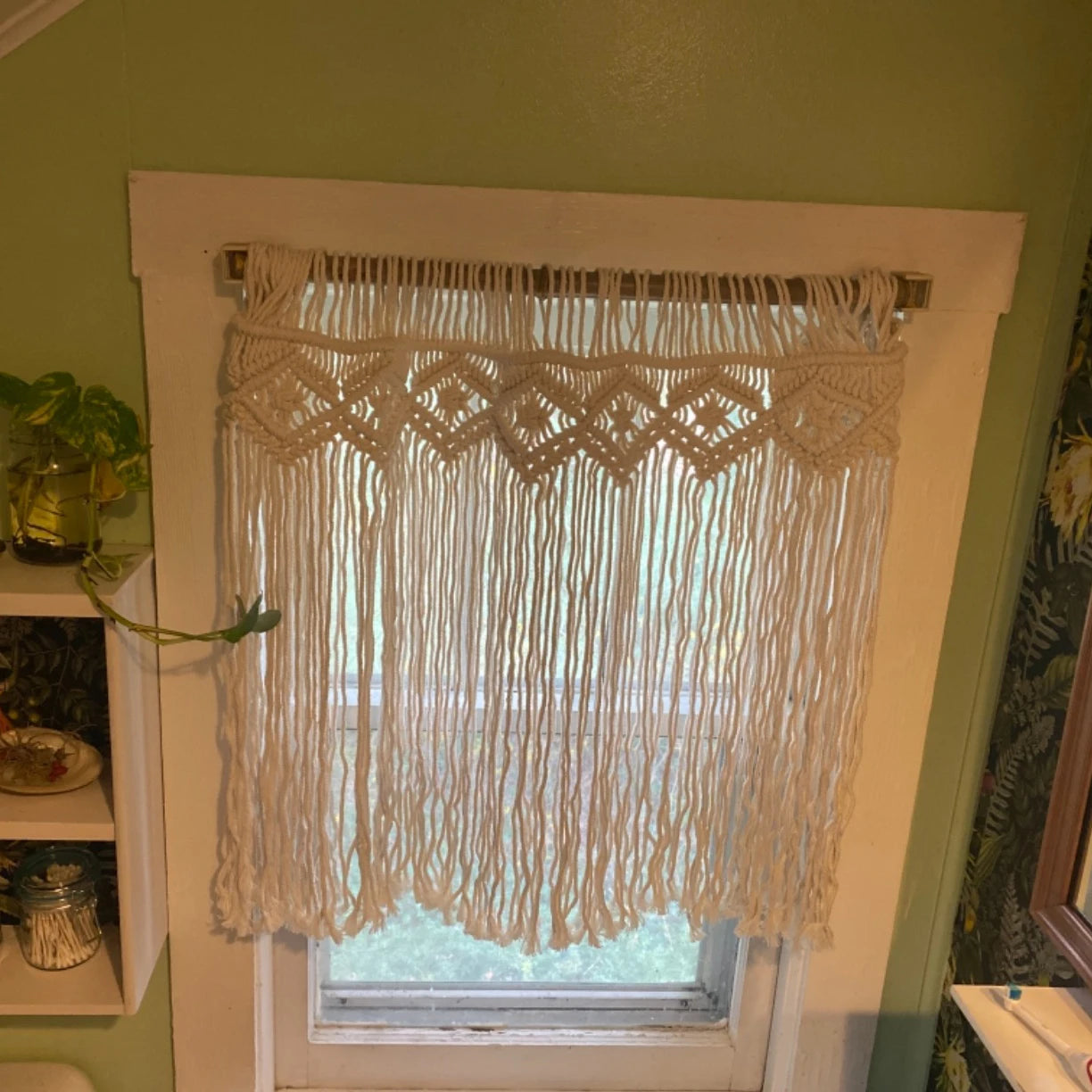 Obbty Macrame Handmade Cotton Short Curtains 66*90 Lace Hollow Beige Valance Cafe Kitchen Door And Window Curtains Home Decor