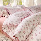 Obbty Pastoral Girls Flower Bedding Sets, Washed Cotton Bed Linens, Soft Quilt Cover Sheet Set, Simple Bedspread, Home Textiles