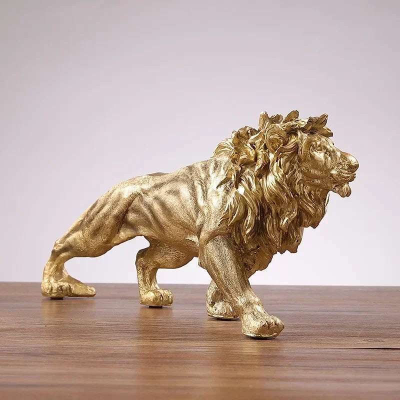 Obbty Golden Lion King Resin Ornament Home Office Desktop Animal Statue Decoration Accessories Living Room Home Decoration Ornament