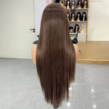 Obbty Mix Brown Wig Long Straight Synthetic Lace Wig Silky Straight Lace Hair Dark Brown Frontal Lace Wigs For Women Daily Wear Party