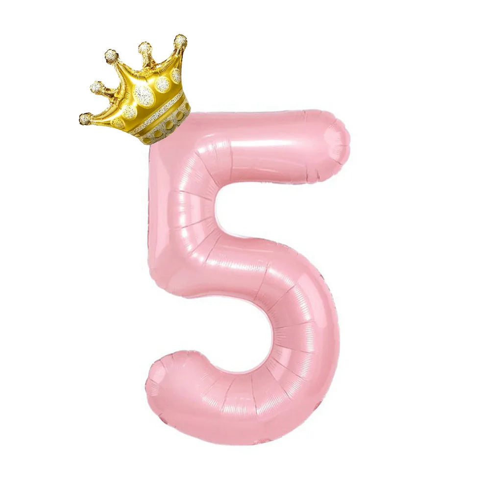 Obbty 40inch Pastel Light Blue Pink Foil Number Balloon With Crown 1 2 3 4 5 6 Boy Girl Birthday Party Baby Shower Wedding Decoration