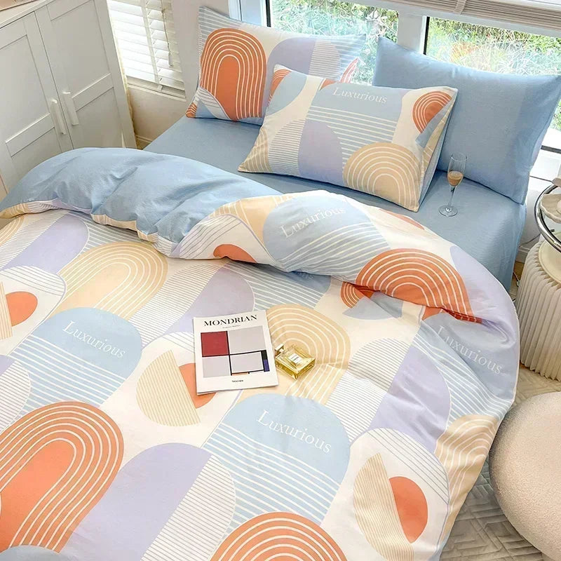 Obbty High-quality Home Pure Cotton Bedding Set 100% Cotton Skin-friendly Queen Duvet Cover Set with Sheets Comforter Cover Pillowcase