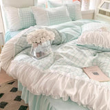 Obbty Ins Princess Style Korean Lace Bed Four-piece Set Bed Skirt Dormitory Bed Sheet Quilt Cover Bedding Set Three-piece