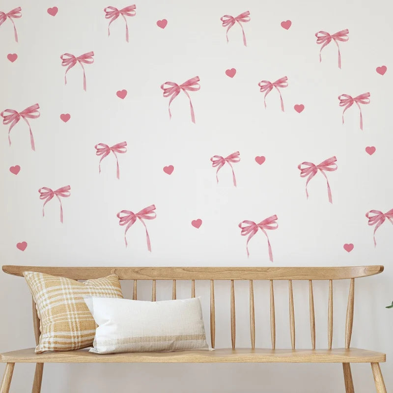 Obbty 1PC Pink Bow Love Home Decor Stickers Closet Stickers Girl Heart Bedroom Wall Stickers