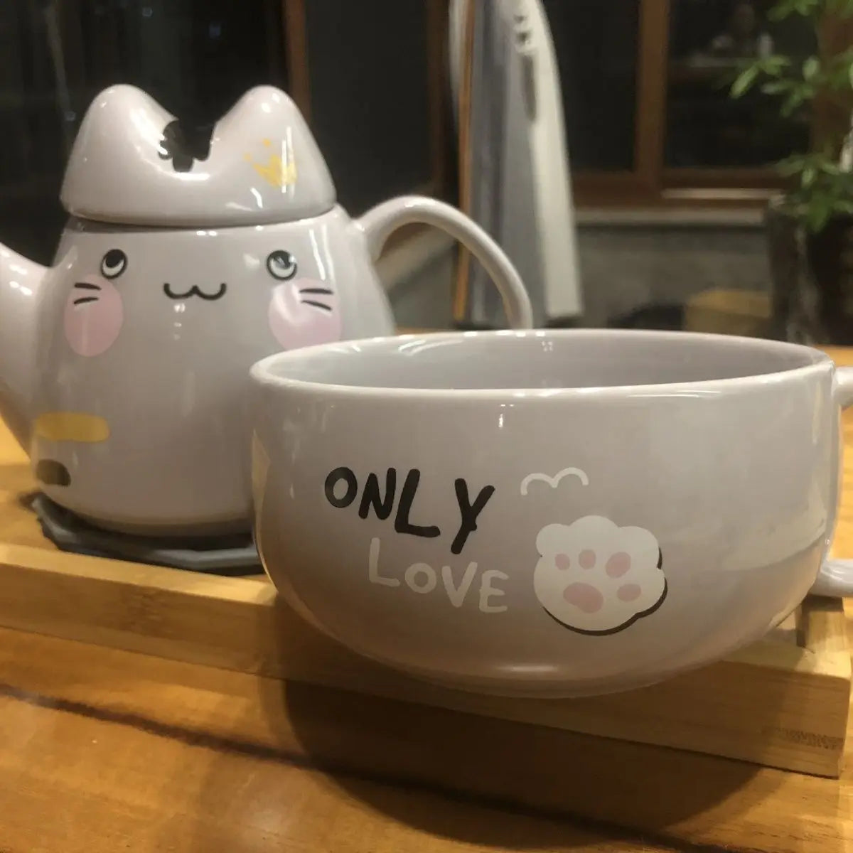 Obbty 400ml Fat Cat Ceramic Mother and Child Pot Coffee Teapot Set Tea Pot Japanese Cartoon Tea Maker 1 Pot 1 Cup