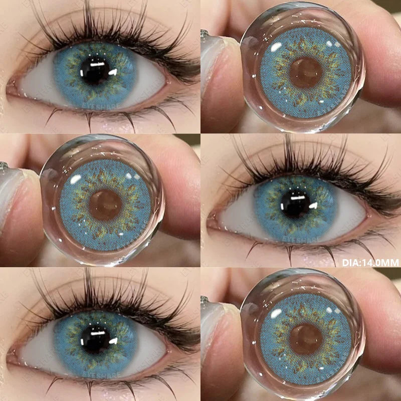 Obbty 1Pair Colored Contact Lenses for Eyes Natural Brown Eye Lenses Gray Pupils Blue Eye Soft Lenses Yearly Green Contacts