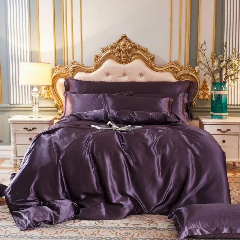 Obbty blending Mulberry Silk Bedding Set Silky High-end Queen Size Duvet Cover Set with Fitted Sheet Luxury Bedding Sets King Bed Sets