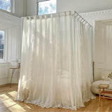 Obbty Eco-friendly Linen Fabric Bed Canopy for Girls & Adults, Linen Bed Curtain Canopy Drapes, Lace Ruffle Pastoral Canopies Netting