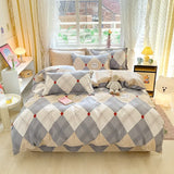 Obbty 3pcs Pure Cotton Gray Geometric Pattern Duvet Cover Soft Simple Line Quilt Cover Letter Printing Bedding Single Queen King Size