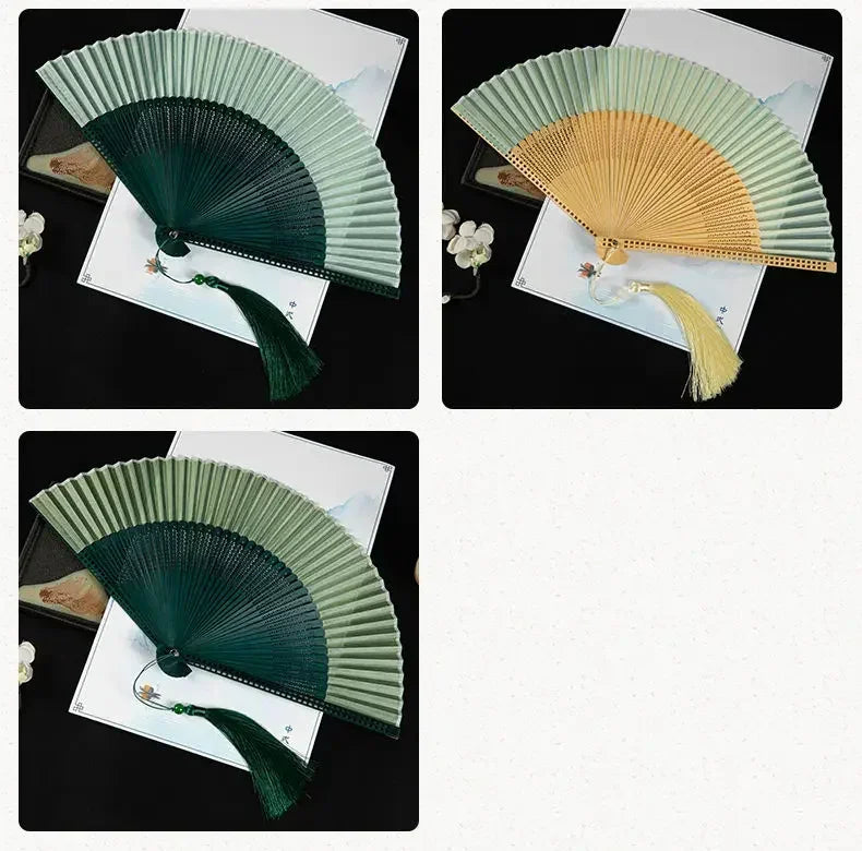 Obbty Attractive Wood Classical Dance Handheld Fan Lightweight Folding Fan Dance Party Handheld Folding Fan Daily Use