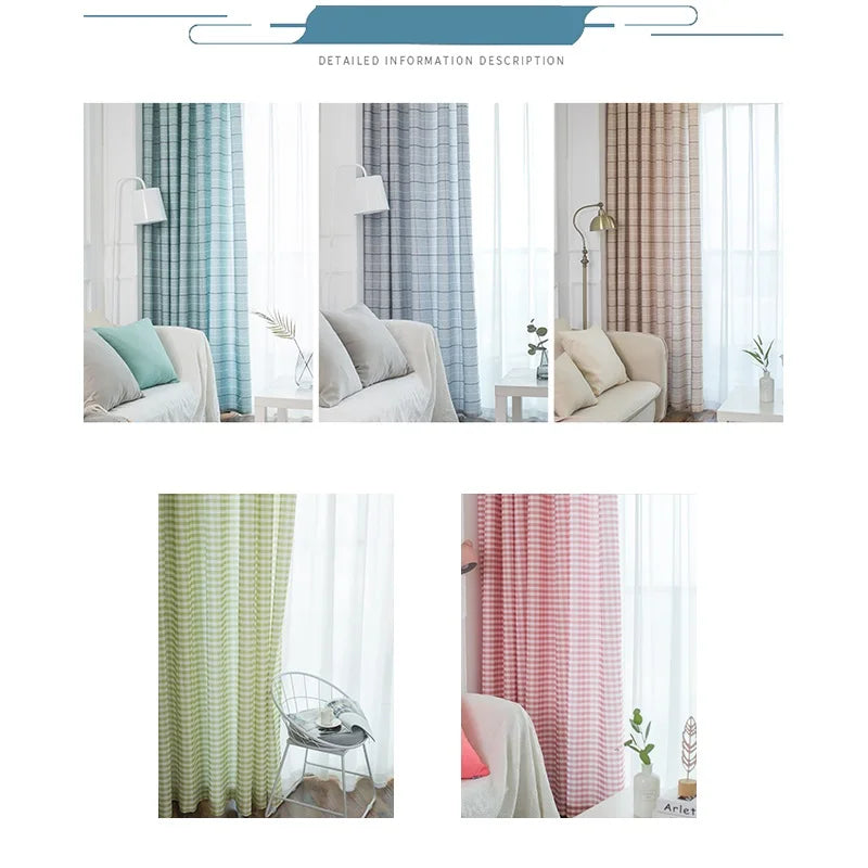 Obbty Nordic Classic Plaid Blackout Curtains for Living Room Bedroom Modern Simple Lattice Cortinas Soft Grid Cloth Window Drapes