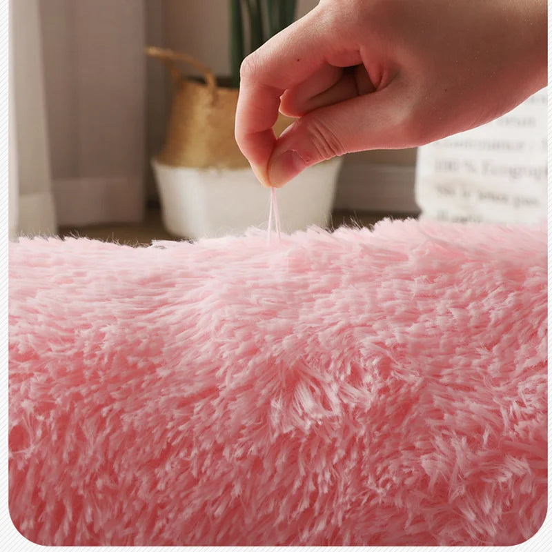 Obbty Plush Pink Carpet Living Room Soft Fluffy Area Rugs For Children's Bedroom Bedside Non-slip Thicken Floor Mat Kids Room Decor