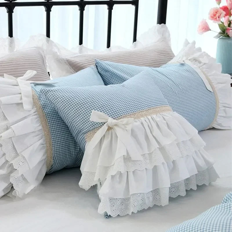 Obbty Lace Ruffle Cushion Cover, Handmade Plaid Pillow Cases, Decorative Cover, Cake Layers, Pillowcase, Fashion