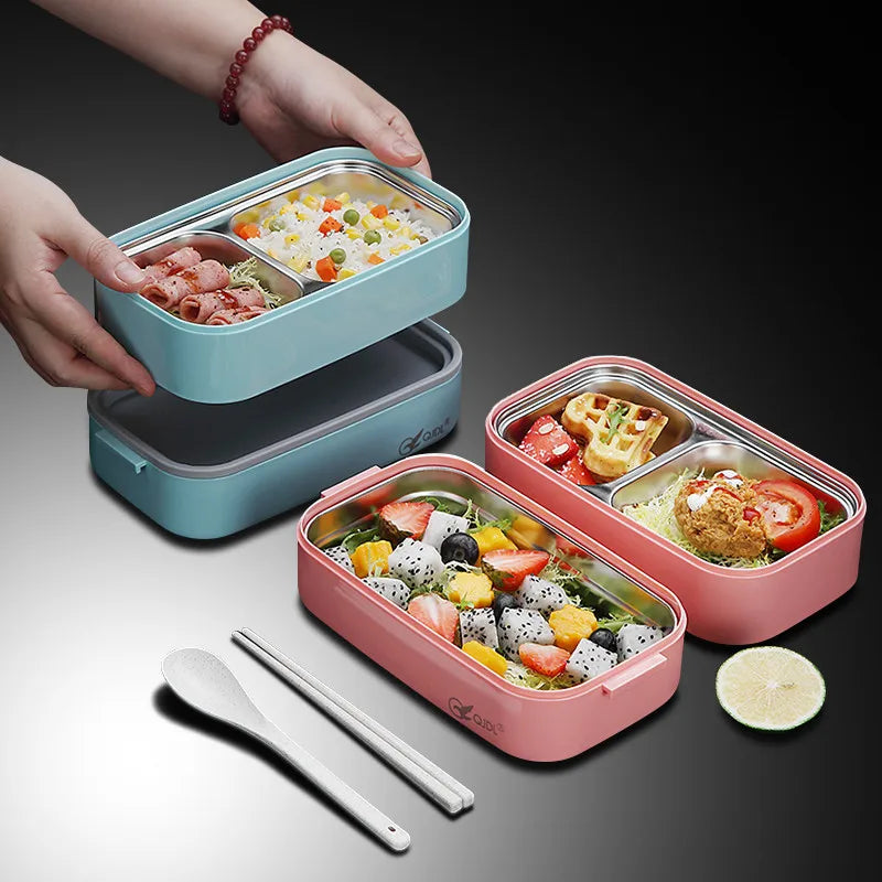 Obbty 304 stainless steel lunch box for Adults Kids School Office 1/2 Layers Microwavable portable Grids bento Food Storage Containers