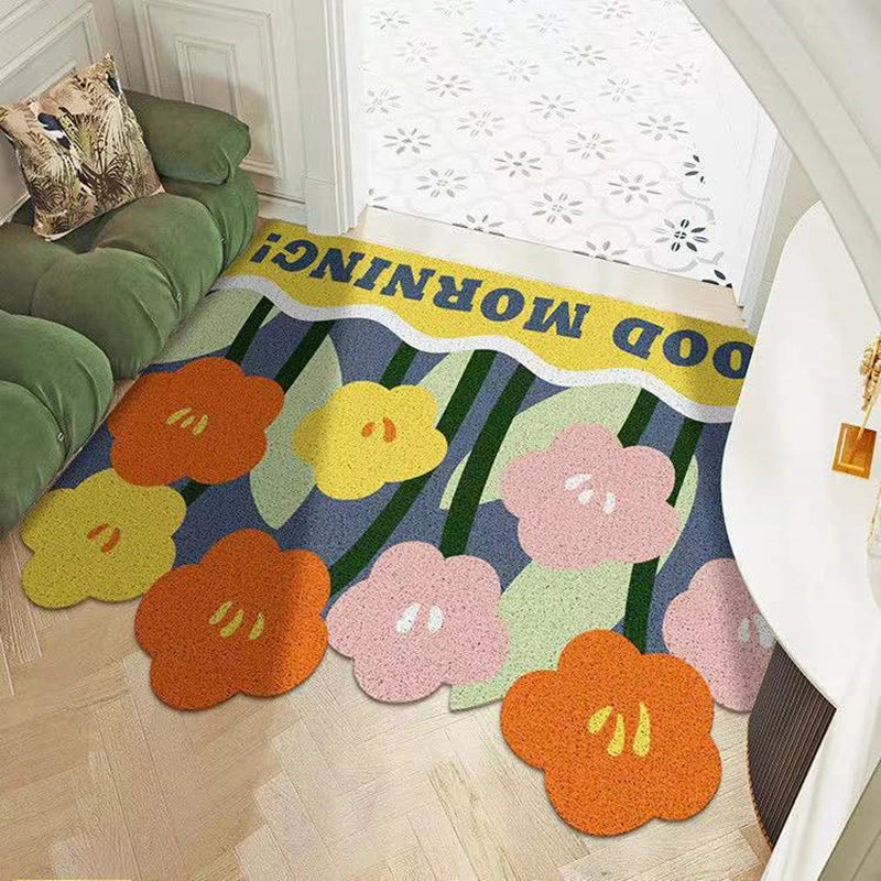 Obbty PVC Doormat Mat Entrance Rug Hallway Rectangle Printed Floral Tulip Non-Slip Floor Rugs Front Door Outdoor Carpet Rug Mat