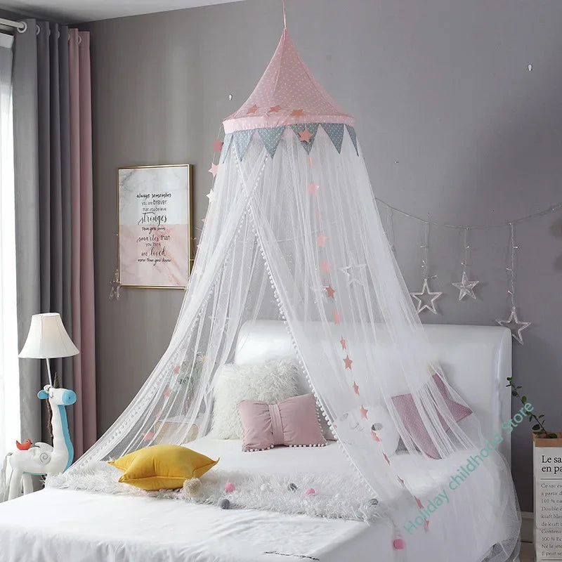 Obbty Baby Room Mosquito Net Kid Bed Curtain Canopy Round Crib Netting Bed Tent Baldachin Decoration Girl Bedroom Accessories