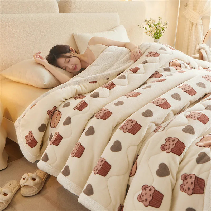 Obbty New Autumn and Winter Thickened Multifunctional Double-sided Plush Blanket, Student Dormitory Milk Plush Blanket