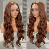 Obbty Brown Wig Body Wave Synthetic Lace Front Wigs For Women Synthetic Hair Natural Hairline Deep Wave Lace Wig Cosplay Ready to Wear