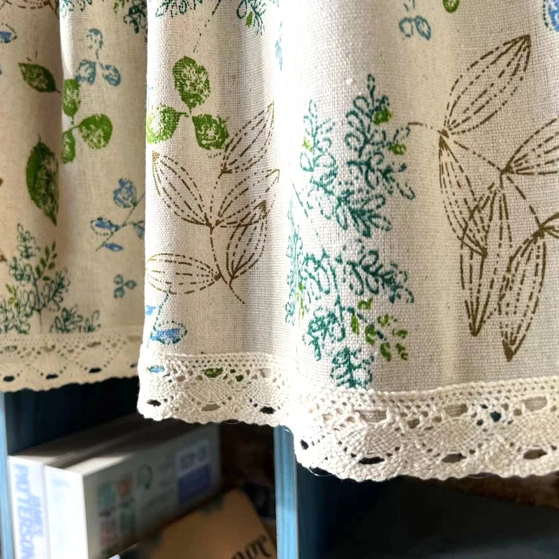 Obbty American Style Retro Idyllic Cotton and Linen Curtains for Kitchen Lace Handmade Beige Leaves Curtains for Living Room  #A321