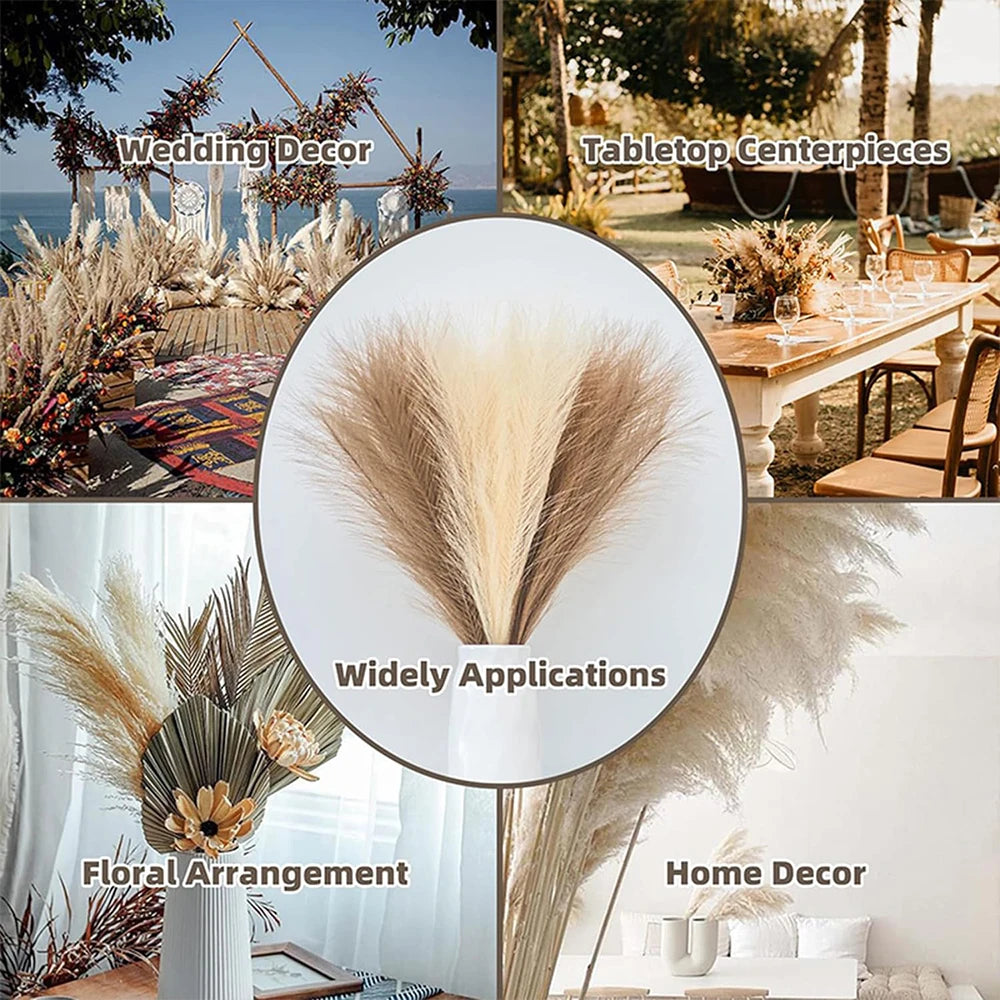 Obbty 50PCS Fluffy Pampas Grass Boho Decor Artificial Flower Fake Plant Reed Simulated Party Wedding Home Decoration 42CM