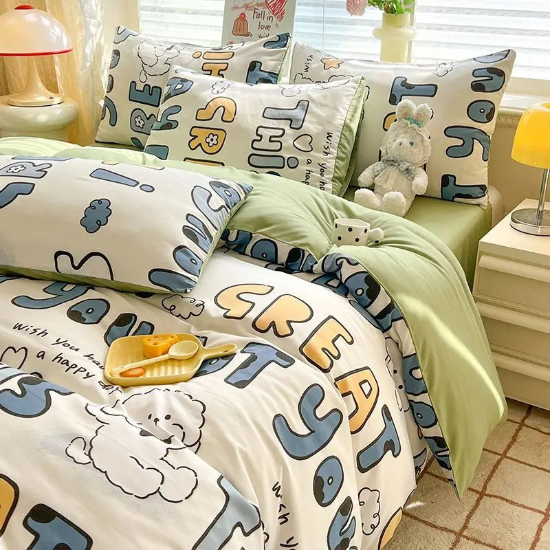 Obbty Rural Style Bedding Set Fresh Floral Four Piece Set  Girl Heart  Double-layer Gauze   New Meeting Duvet Cover