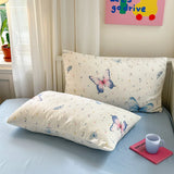 Obbty Cute Duvet Cover Set Girls 2024 New Summer Fresh Wash Cotton Print Four Piece Set Bedding Set  Queen Size