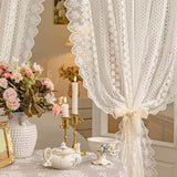 Obbty French Retro Lace Tulle Curtain For Bedroom Balcony American Pastoral White Lace Veil Sheer Panel Partition Door Drapes Custom