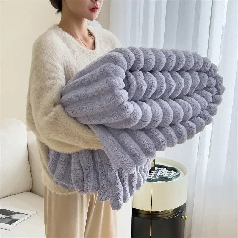 Obbty New Imitation Rabbit Velvet Autumn Warm Blankets for Beds Soft Fluffy Coral Fleece Throw Blankets for Sofa Warmth Bed Sheets