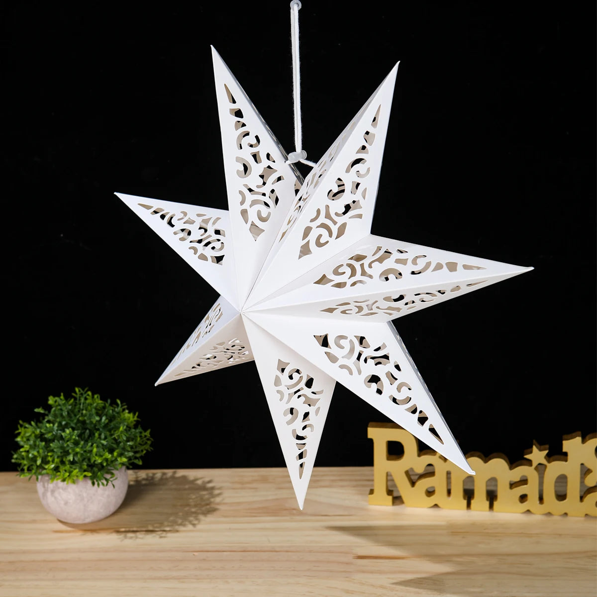 Obbty 30-75cm Hollow Star Hanging Pendant Eid Mubarak Christmas Ramadan Decoration 2024 Islamic Muslim Party Decor Ramadan Kareem Gift