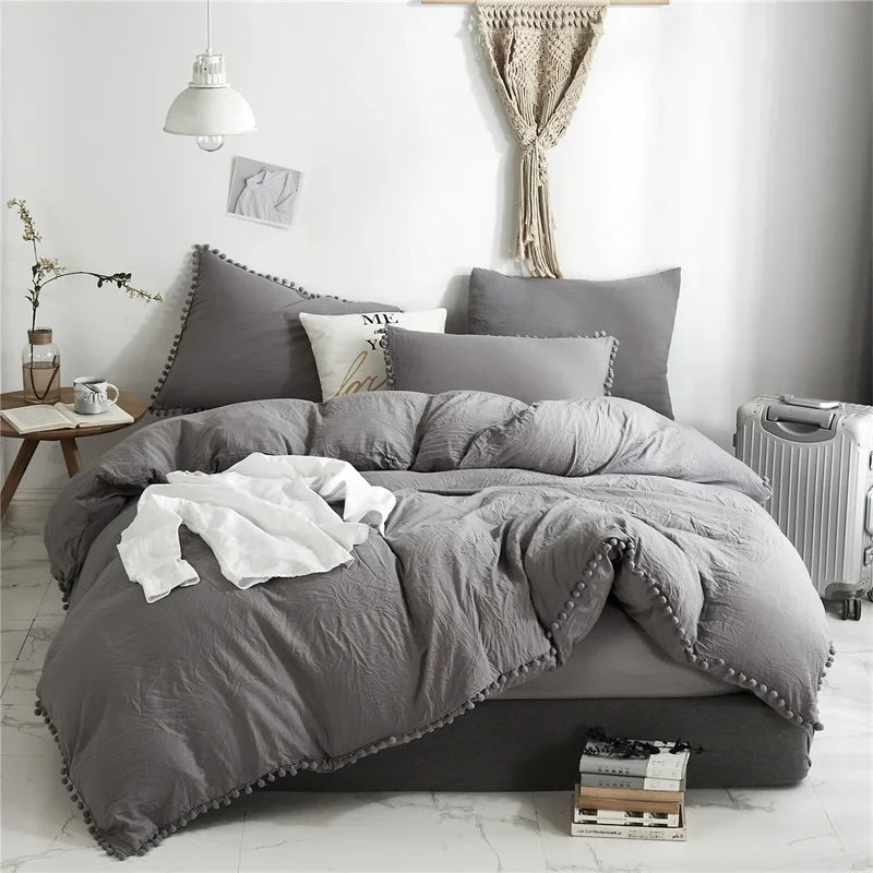 Obbty American Size Furball Tassel Duvet Cover Set Luxury King Queen Size Bedding Set Twin Full Quilt Covers Juego De Ropa De Cama