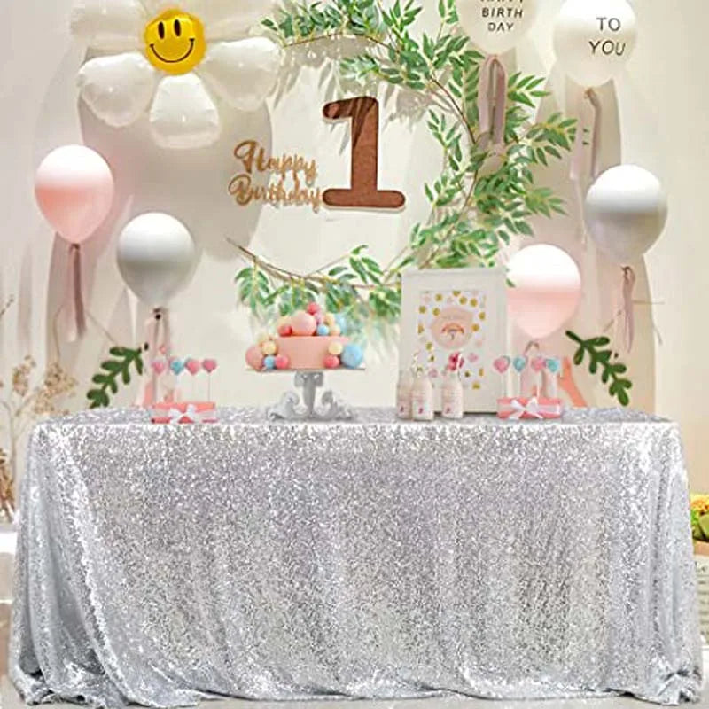 Obbty Glitter Sequin Table Cloth Rectangular Table Cover Rose Gold Tablecloth For Wedding Birthday Party Home Decoration Custom Size