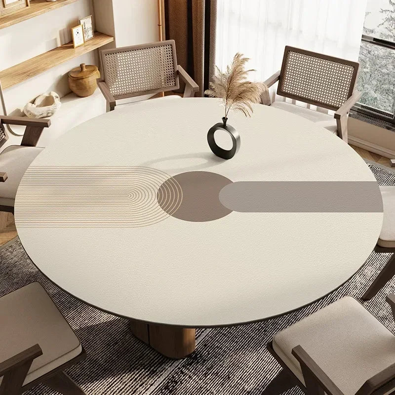 Obbty Round PVC Tablecloth Leather Waterproof Oil-proof Dining Table Mat Japanese Minimalist Style Home Decoration Tablecloths