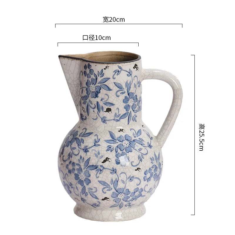 Obbty Blue and White Porcelain Vases Flower Arrangements Living Room Decorations Chinese Style Ceramic Home Decoration Retro Porcelain