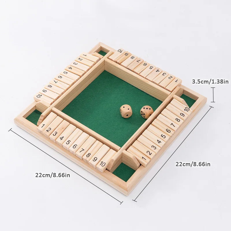 Obbty 1set Deluxe Four Sided 10 Numbers Shut The Box Board Game Set Dice Party Club Drinking Games for Kids Adults Families