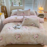 Obbty Colorful Soft Pure Cotton Printing Duvet Cover Sets Twin Double Bright Fresh Flowers Patterned Breathable Flat Sheet Pillowcases