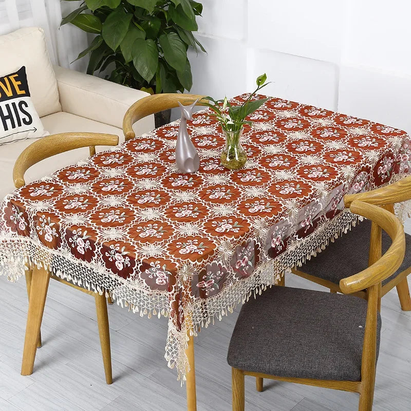 Obbty Hot pastoral lace table cover European dining tablecloth kitchen table cloth  Home Wedding decorative tablecloths Organza Fabric