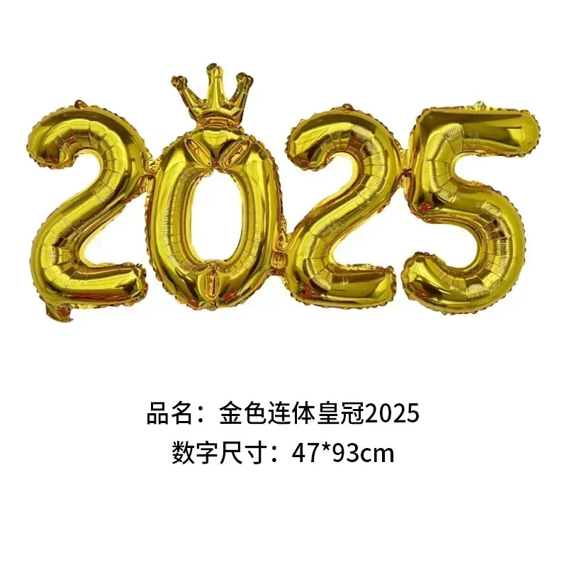 Obbty 2025 Crown Number Foil Balloons Happy New Year Eve Party Decoration Photo Booth Props Supplies Christmas Home Decor Navidad 2025