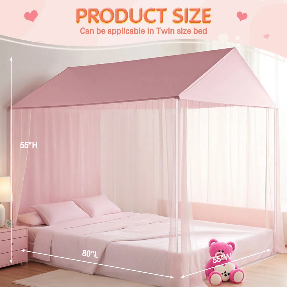 Obbty Princess Bedroom Mosquito Netting Luxury Canopy Bed 3Side Opening Post Bed Curtains Girl kid bedroom Protective cover Home Decor