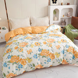 Obbty Yellow Floral 100% Cotton Duvet Cover Rose Pattern Comforter Covers Elegant Flowers Botanical Bedding All Season for Women Girls